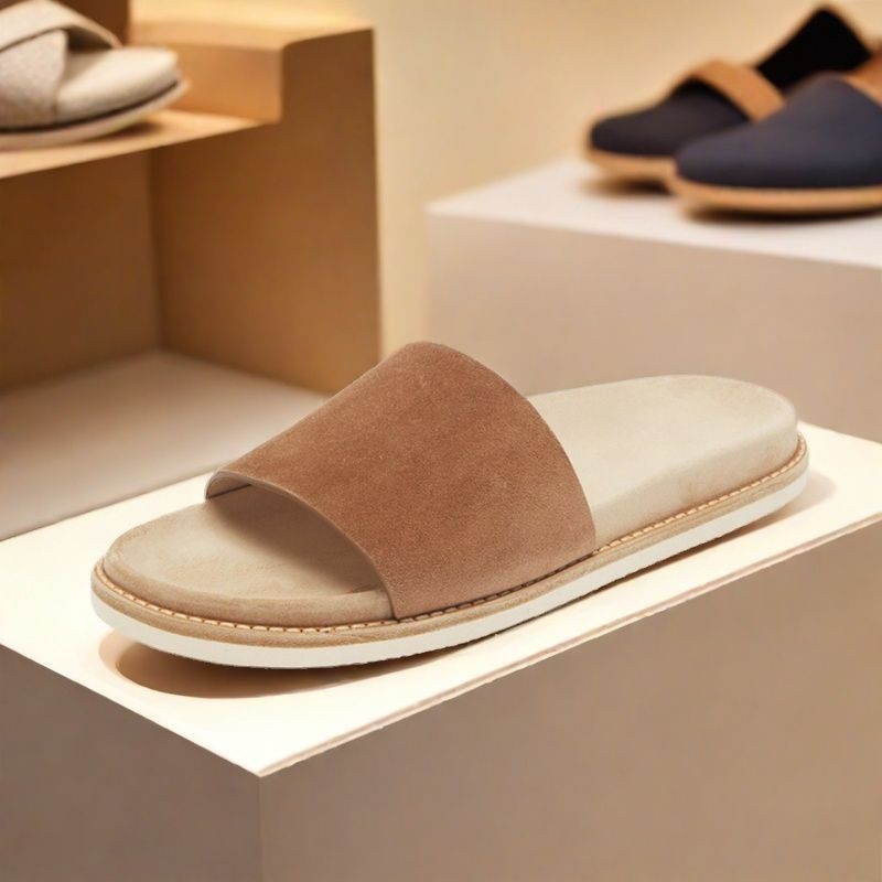 Σαγιονάρες ενηλίκων με επάνω μέρος από δέρμα μικροϊνών, νεανικό στυλ, σόλα από συνθετικό υλικό