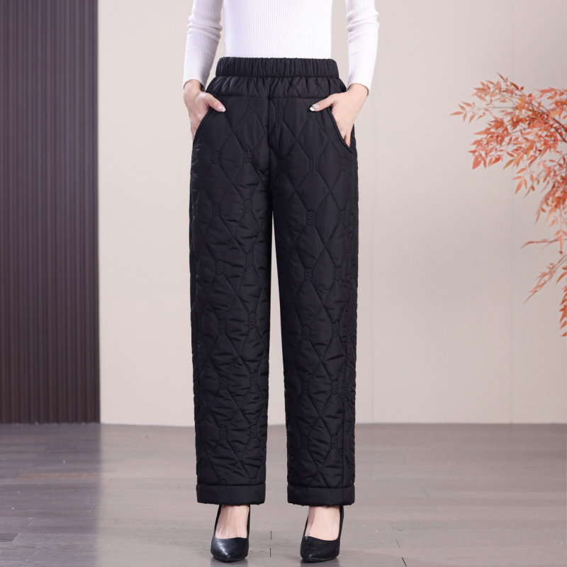 Női vastag fleece-öltött téli nadrág, szabad szabás, egyszínű, tél 2025