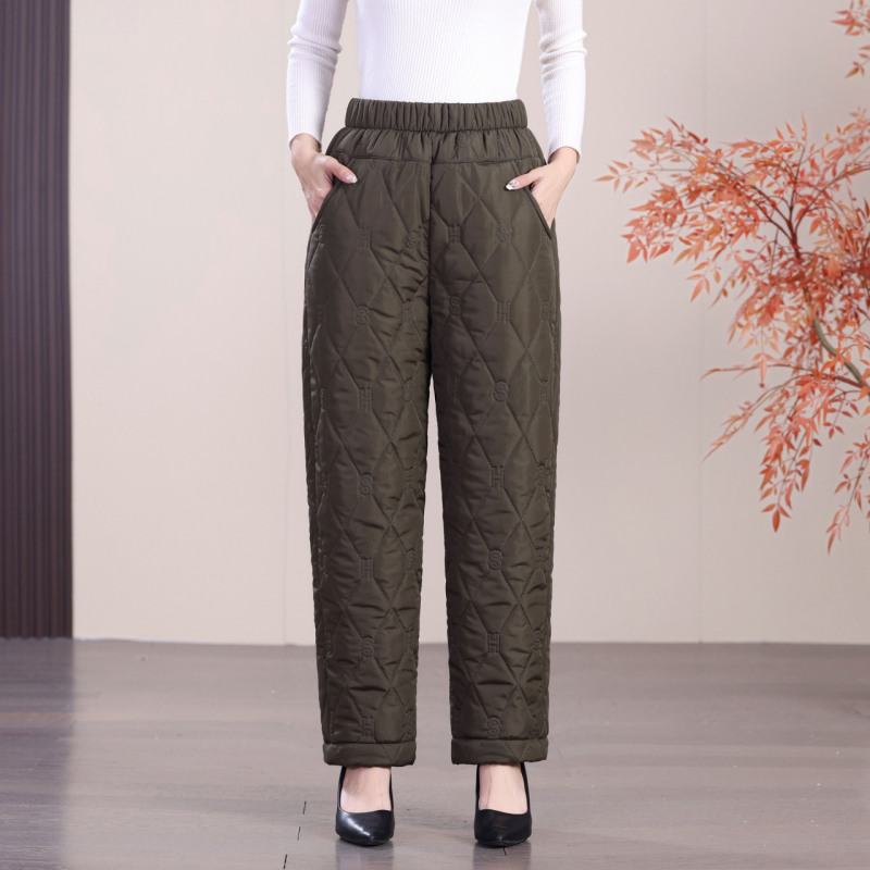 Női vastag fleece-öltött téli nadrág, szabad szabás, egyszínű, tél 2025