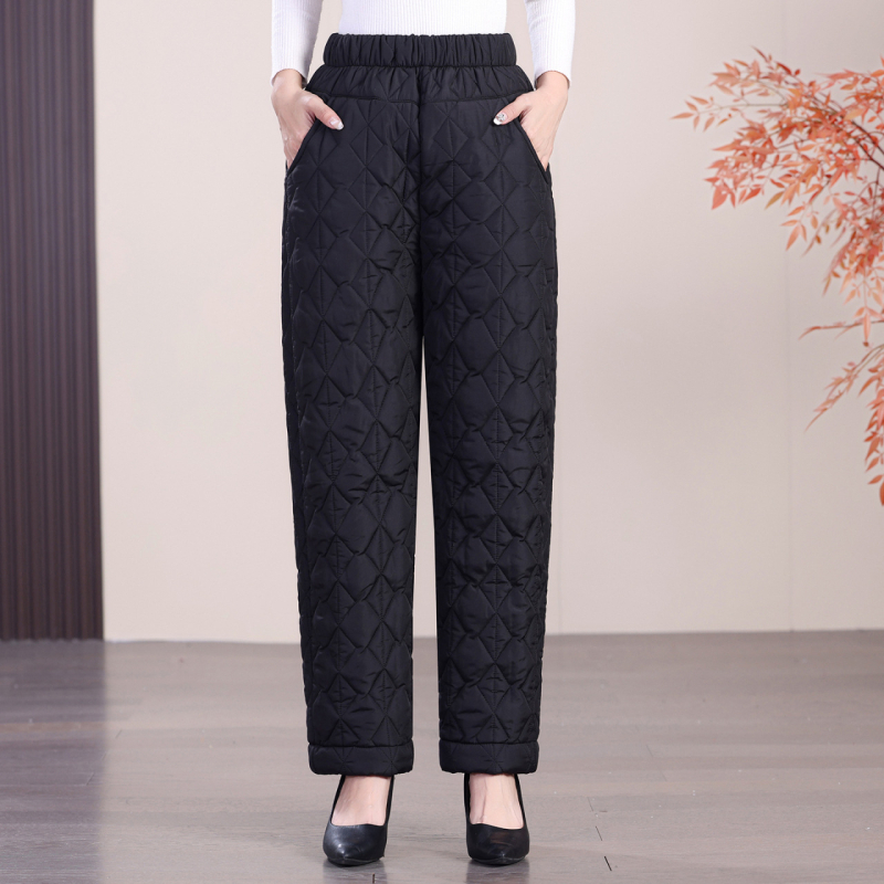 Női vastag fleece-öltött téli nadrág, szabad szabás, egyszínű, tél 2025