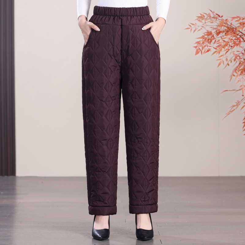 Női vastag fleece-öltött téli nadrág, szabad szabás, egyszínű, tél 2025