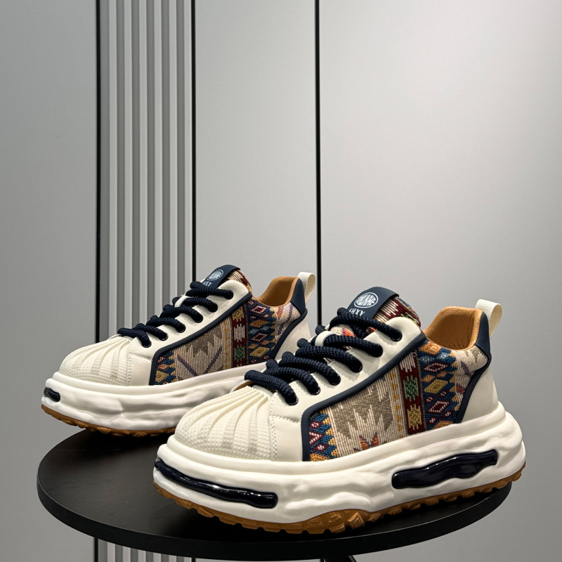 Ανδρικά shell-toe sneakers, παχιά σόλα, εσωτερική αύξηση ύψους, υφασμάτινο επάνω μέρος, κορδόνια