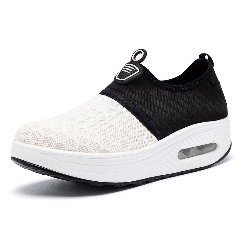 Pantofi sport slip-on pentru femei, exterior din plasă — respirabili, ușori, vârf rotund, toc redus 1–3 cm, primăvară
