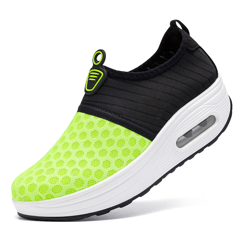 Pantofi sport slip-on pentru femei, exterior din plasă — respirabili, ușori, vârf rotund, toc redus 1–3 cm, primăvară