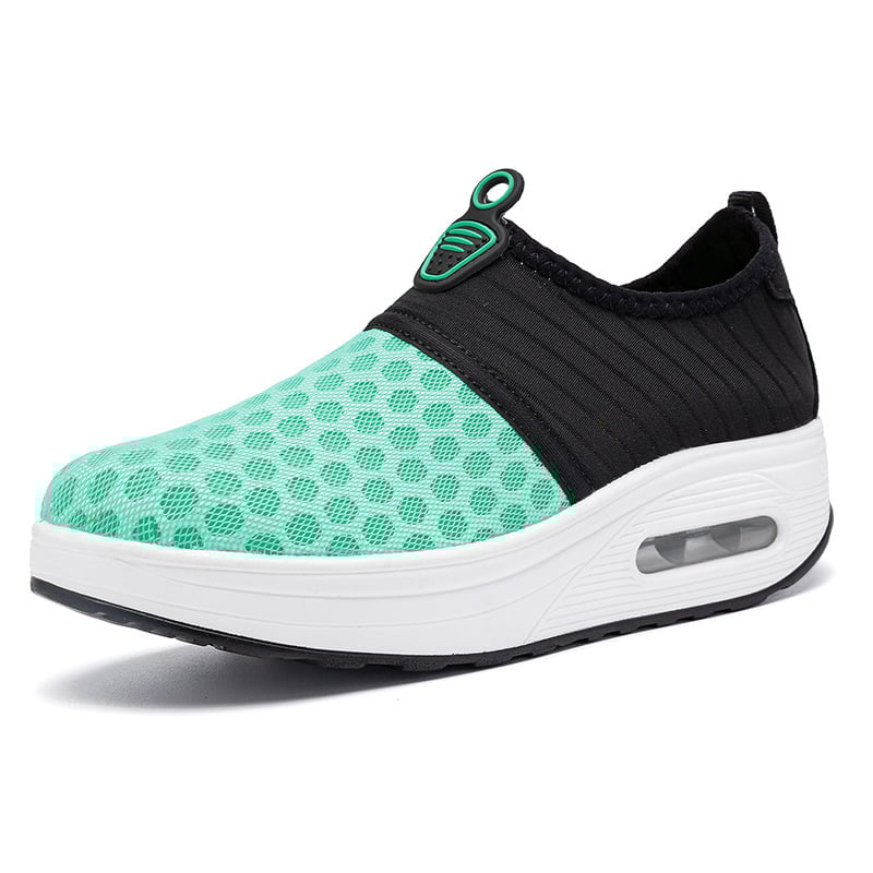 Pantofi sport slip-on pentru femei, exterior din plasă — respirabili, ușori, vârf rotund, toc redus 1–3 cm, primăvară