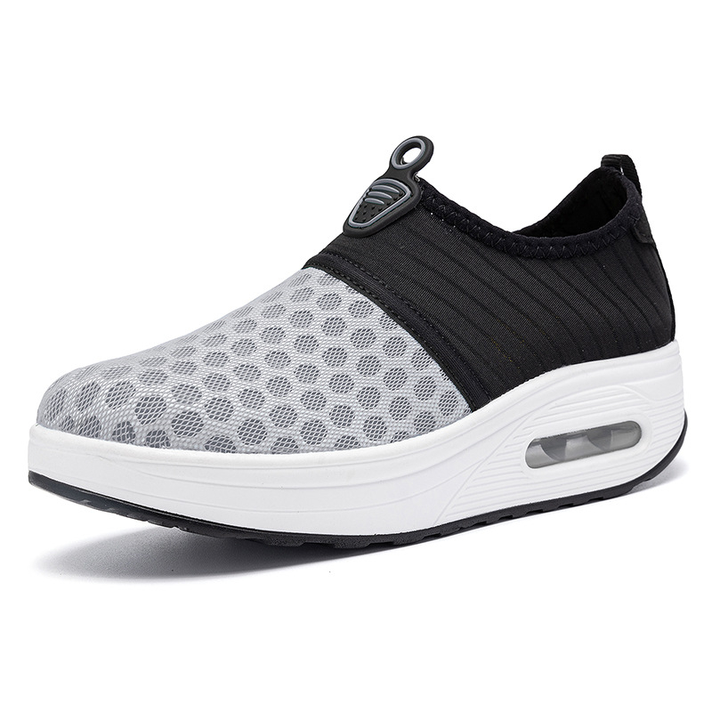 Pantofi sport slip-on pentru femei, exterior din plasă — respirabili, ușori, vârf rotund, toc redus 1–3 cm, primăvară
