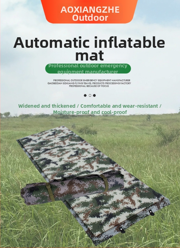 Soar Kamuflált mintázatú automatikusan felfújható nedvességálló alátét kempingezéshez és vészhelyzeti képzéshez — 210T poliészter, 1 személy, 1,5 kg, automatikus felfújás