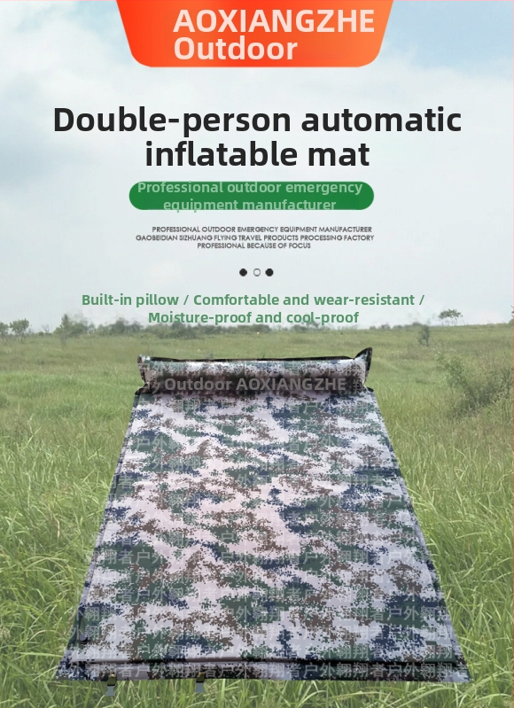 Soar Kamuflált mintázatú automatikusan felfújható nedvességálló alátét kempingezéshez és vészhelyzeti képzéshez — 210T poliészter, 1 személy, 1,5 kg, automatikus felfújás