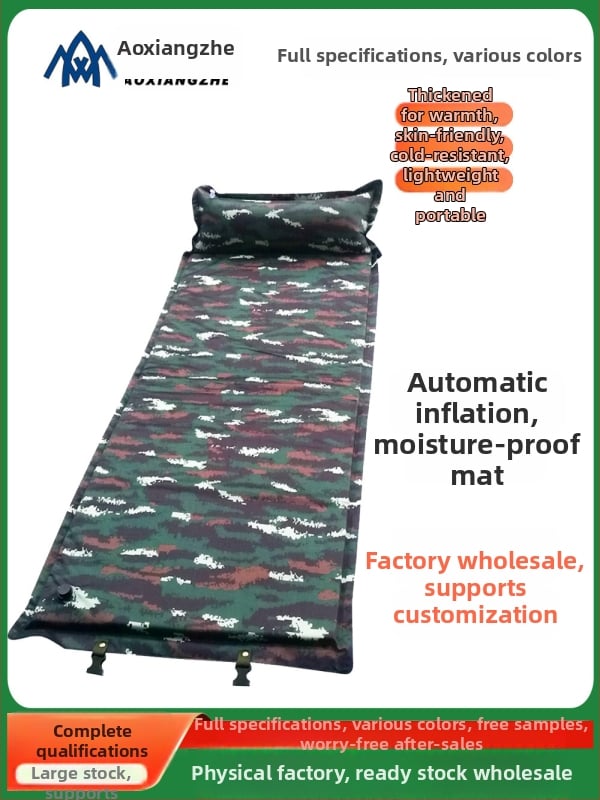 Soar Kamuflált mintázatú automatikusan felfújható nedvességálló alátét kempingezéshez és vészhelyzeti képzéshez — 210T poliészter, 1 személy, 1,5 kg, automatikus felfújás