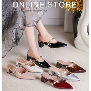 Френски стил сандали на висок ток със квадратен нос и дебел ток, височина на тока 3-6 см, горен материал: супер влакна.