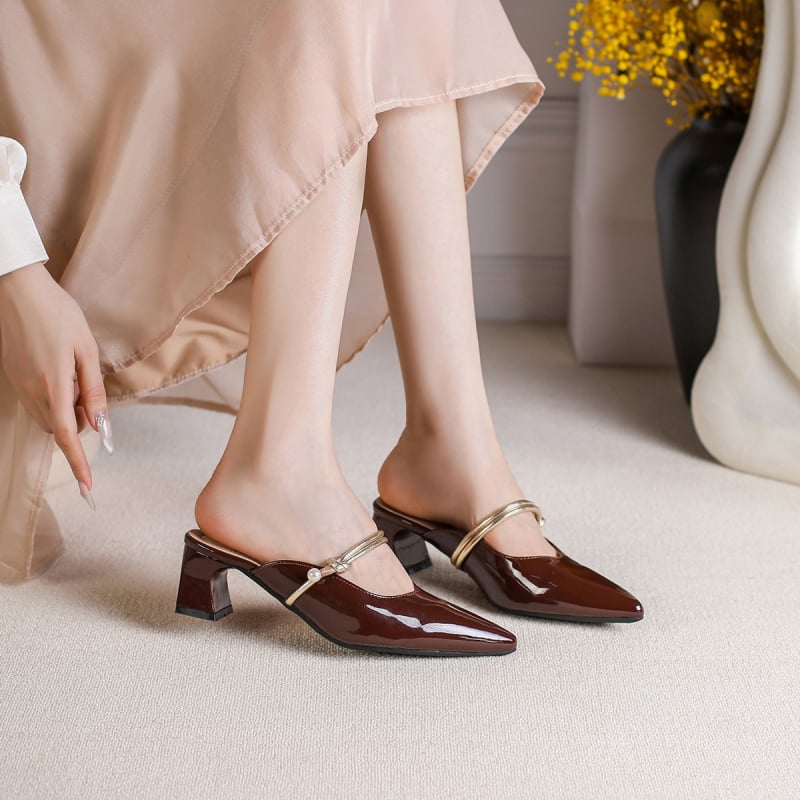 Френски стил сандали на висок ток със квадратен нос и дебел ток, височина на тока 3-6 см, горен материал: супер влакна.