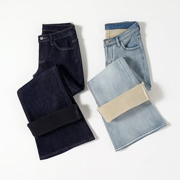 Τζιν από ντένιμ με φ्लीς επένδυση, χαμηλής ζώνη, γραμμή bootcut, μικροελαστικότητα, παχύ ύφασμα