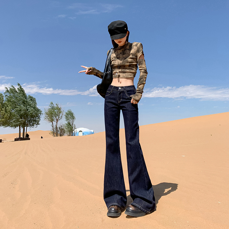 Τζιν από ντένιμ με φ्लीς επένδυση, χαμηλής ζώνη, γραμμή bootcut, μικροελαστικότητα, παχύ ύφασμα