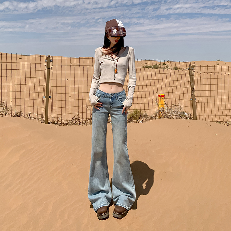 Τζιν από ντένιμ με φ्लीς επένδυση, χαμηλής ζώνη, γραμμή bootcut, μικροελαστικότητα, παχύ ύφασμα