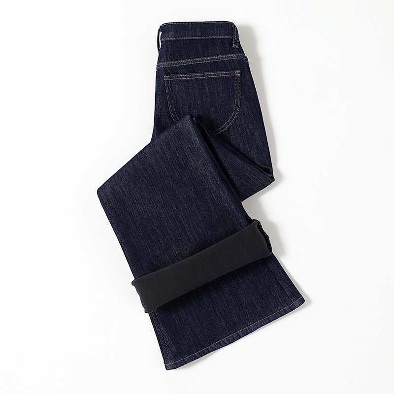 Τζιν από ντένιμ με φ्लीς επένδυση, χαμηλής ζώνη, γραμμή bootcut, μικροελαστικότητα, παχύ ύφασμα