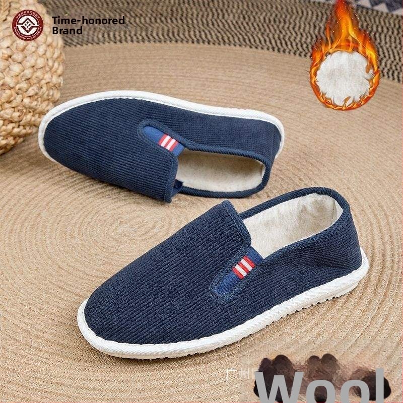 Χειμερινά παπούτσια από ύφασμα με επένδυση μαλλιού, στρογγυλή μύτη, επάνω μέρος από συνθετικό βελούδο, σόλα από αφρώδες καουτσούκ, χαμηλό τακούνι, αντιολισθητικά