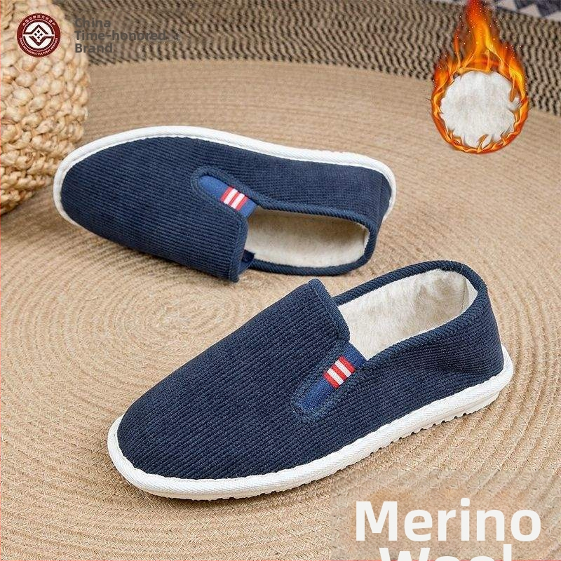 Χειμερινά παπούτσια από ύφασμα με επένδυση μαλλιού, στρογγυλή μύτη, επάνω μέρος από συνθετικό βελούδο, σόλα από αφρώδες καουτσούκ, χαμηλό τακούνι, αντιολισθητικά