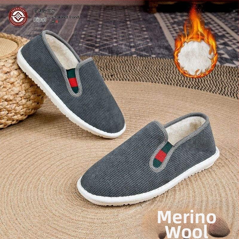 Χειμερινά παπούτσια από ύφασμα με επένδυση μαλλιού, στρογγυλή μύτη, επάνω μέρος από συνθετικό βελούδο, σόλα από αφρώδες καουτσούκ, χαμηλό τακούνι, αντιολισθητικά