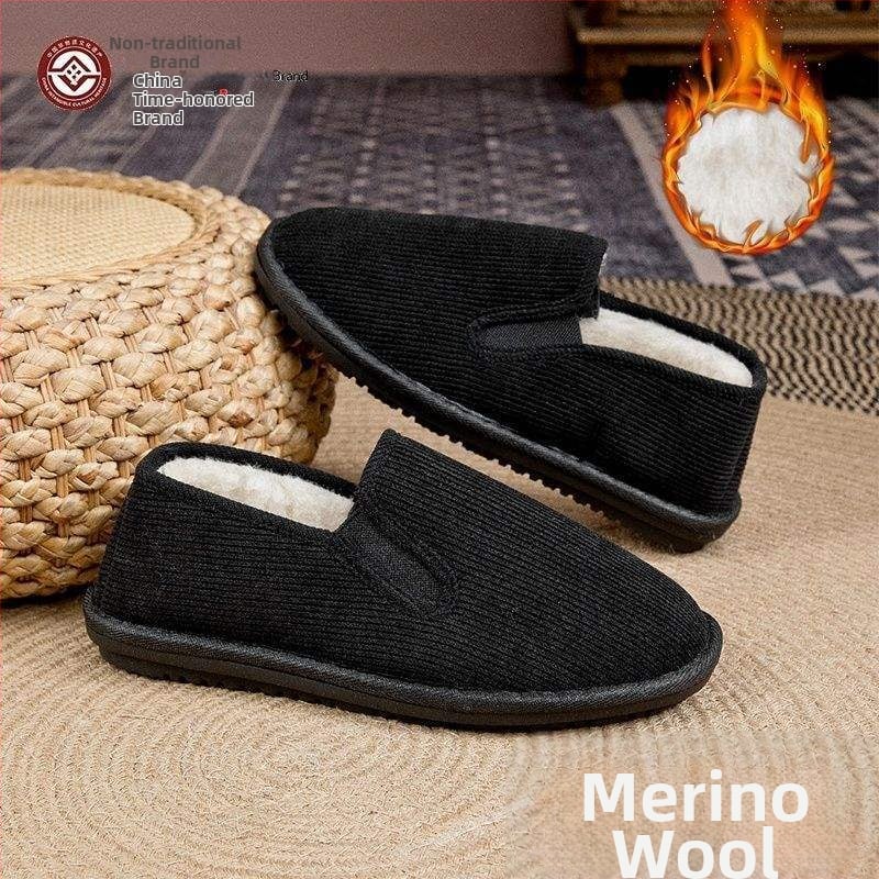 Χειμερινά παπούτσια από ύφασμα με επένδυση μαλλιού, στρογγυλή μύτη, επάνω μέρος από συνθετικό βελούδο, σόλα από αφρώδες καουτσούκ, χαμηλό τακούνι, αντιολισθητικά