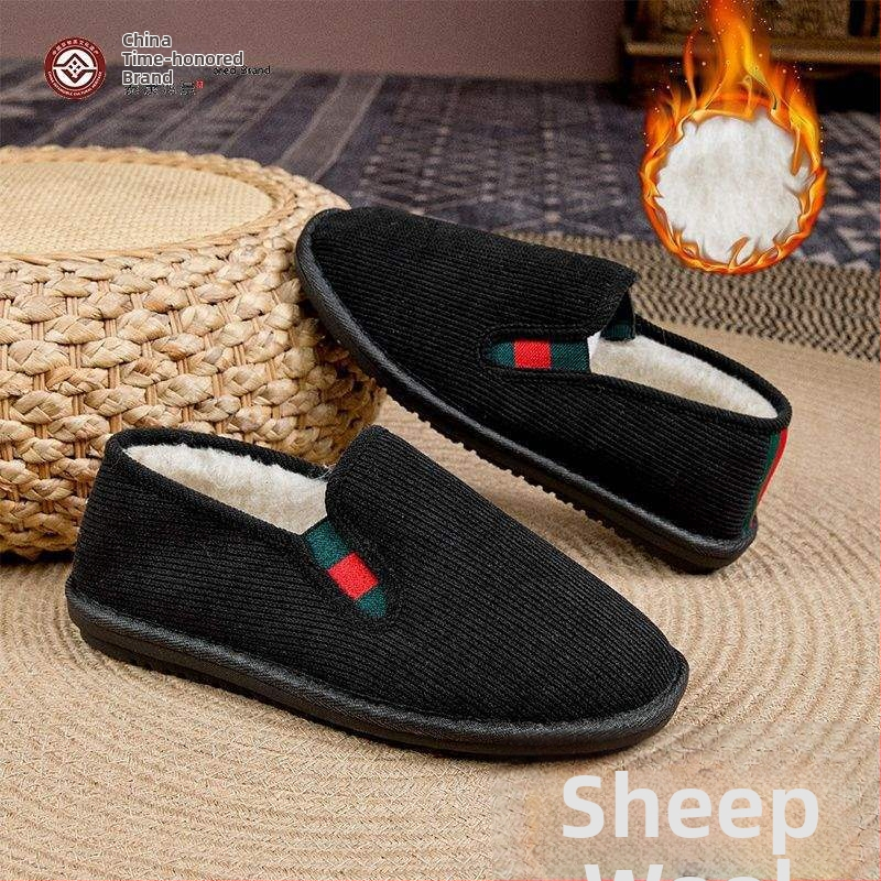 Χειμερινά παπούτσια από ύφασμα με επένδυση μαλλιού, στρογγυλή μύτη, επάνω μέρος από συνθετικό βελούδο, σόλα από αφρώδες καουτσούκ, χαμηλό τακούνι, αντιολισθητικά