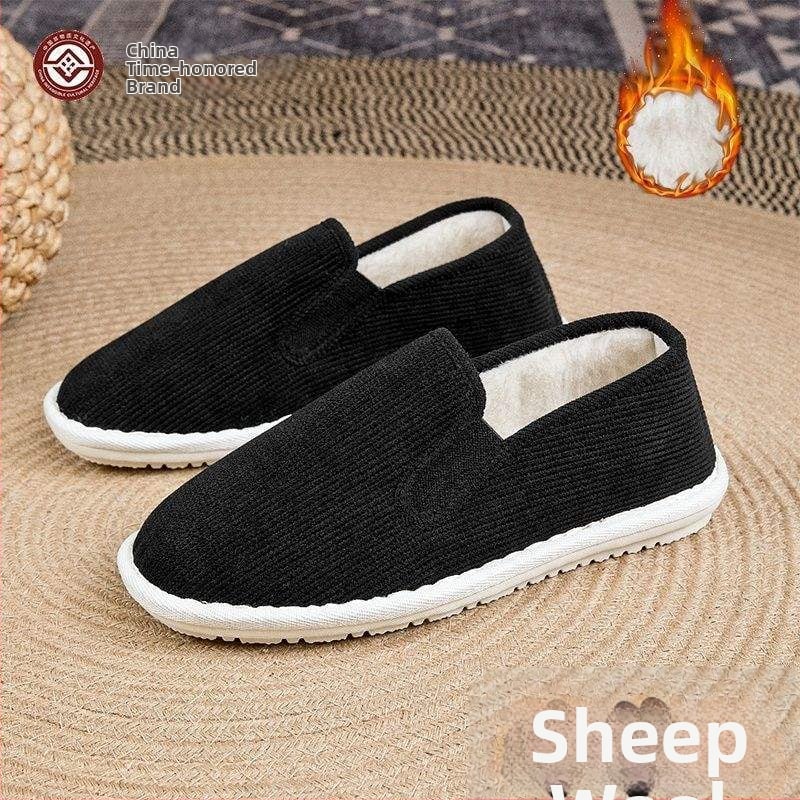 Χειμερινά παπούτσια από ύφασμα με επένδυση μαλλιού, στρογγυλή μύτη, επάνω μέρος από συνθετικό βελούδο, σόλα από αφρώδες καουτσούκ, χαμηλό τακούνι, αντιολισθητικά