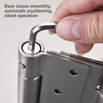 Rugós pánt rozsdamentes acélból, szálcsiszolt felület, kétirányú nyitás, automatikus zárás