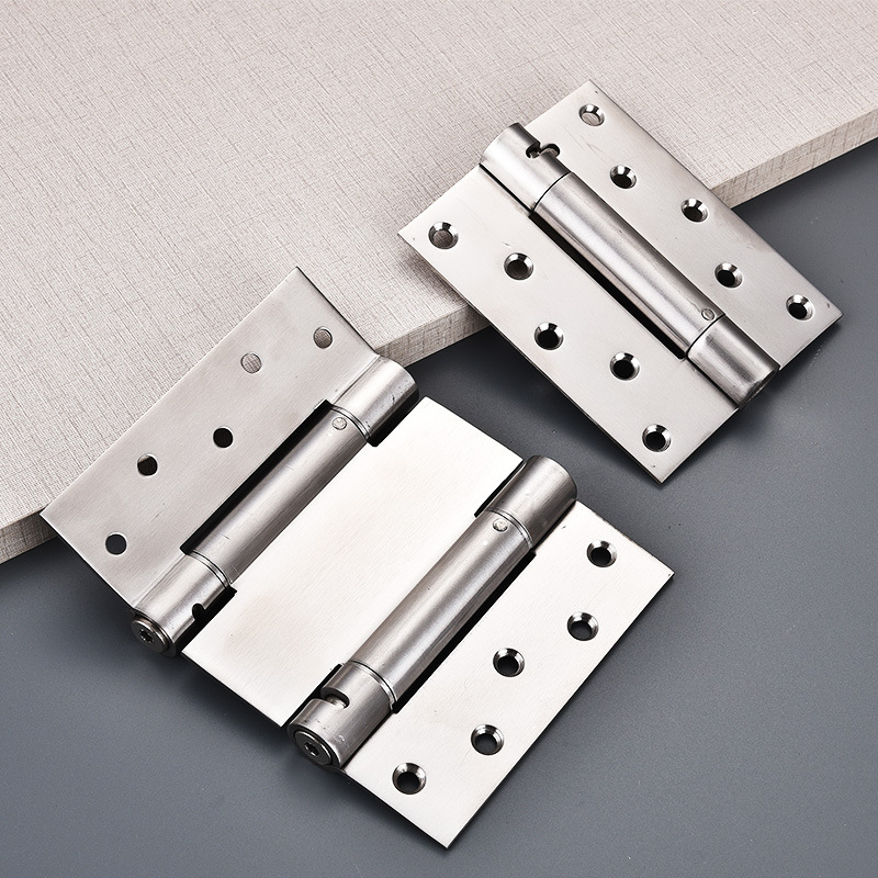 Rugós pánt rozsdamentes acélból, szálcsiszolt felület, kétirányú nyitás, automatikus zárás