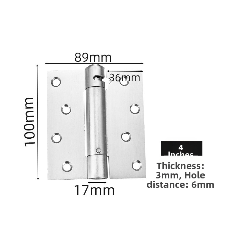 Rugós pánt rozsdamentes acélból, szálcsiszolt felület, kétirányú nyitás, automatikus zárás
