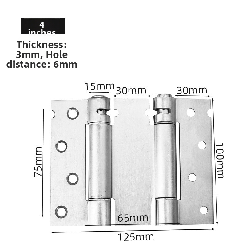 Rugós pánt rozsdamentes acélból, szálcsiszolt felület, kétirányú nyitás, automatikus zárás