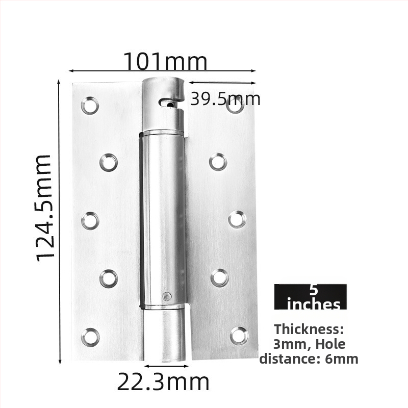 Rugós pánt rozsdamentes acélból, szálcsiszolt felület, kétirányú nyitás, automatikus zárás