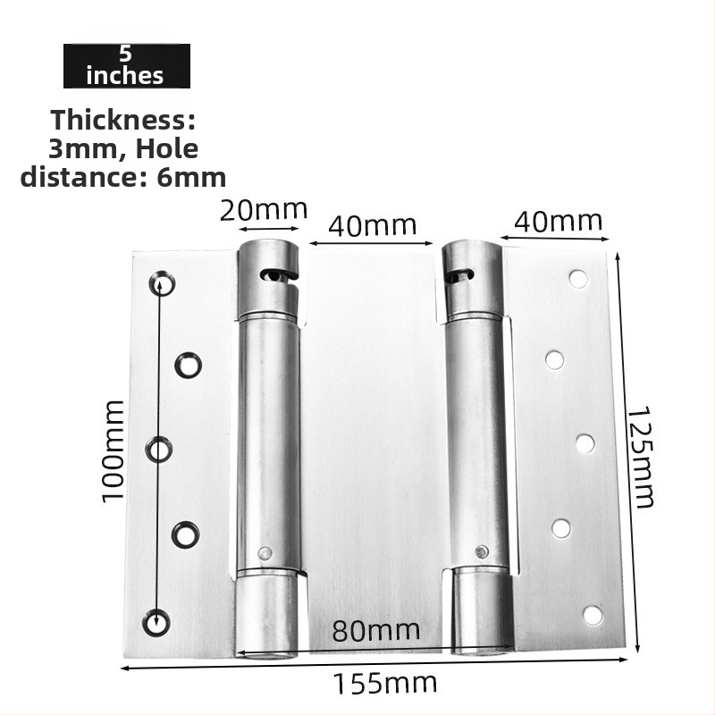 Rugós pánt rozsdamentes acélból, szálcsiszolt felület, kétirányú nyitás, automatikus zárás