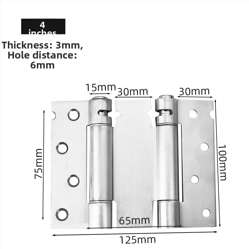 Rugós pánt rozsdamentes acélból, szálcsiszolt felület, kétirányú nyitás, automatikus zárás