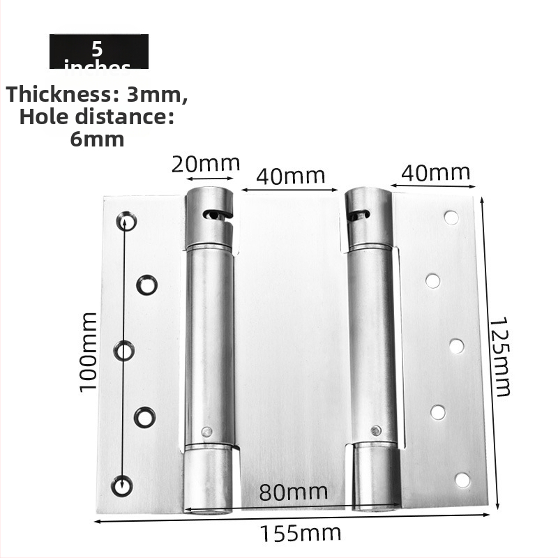 Rugós pánt rozsdamentes acélból, szálcsiszolt felület, kétirányú nyitás, automatikus zárás