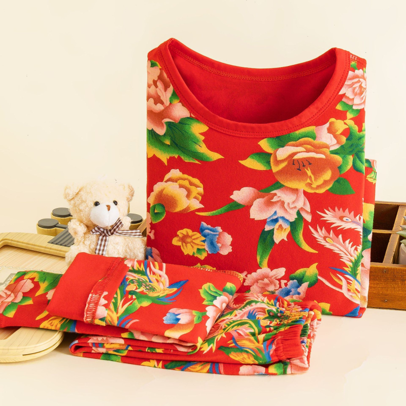 Παιδικό σετ πυτζάμας από βαμβάκι, unisex, καρτούν με μεγάλα λουλούδια, πουκάμισο με στρογγυλό λαιμό και μακριά παντελόνια, απομάκρυνση υγρασίας