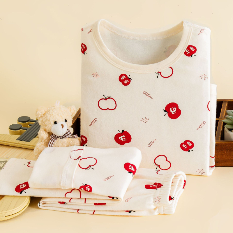 Παιδικό σετ πυτζάμας από βαμβάκι, unisex, καρτούν με μεγάλα λουλούδια, πουκάμισο με στρογγυλό λαιμό και μακριά παντελόνια, απομάκρυνση υγρασίας