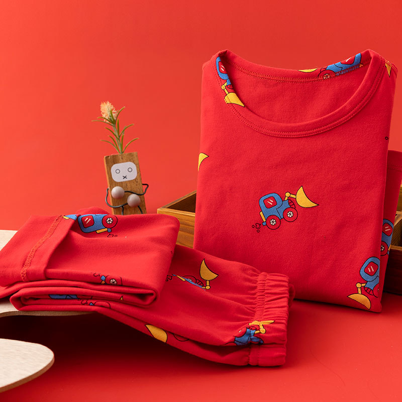 Παιδικό σετ πυτζάμας από βαμβάκι, unisex, καρτούν με μεγάλα λουλούδια, πουκάμισο με στρογγυλό λαιμό και μακριά παντελόνια, απομάκρυνση υγρασίας