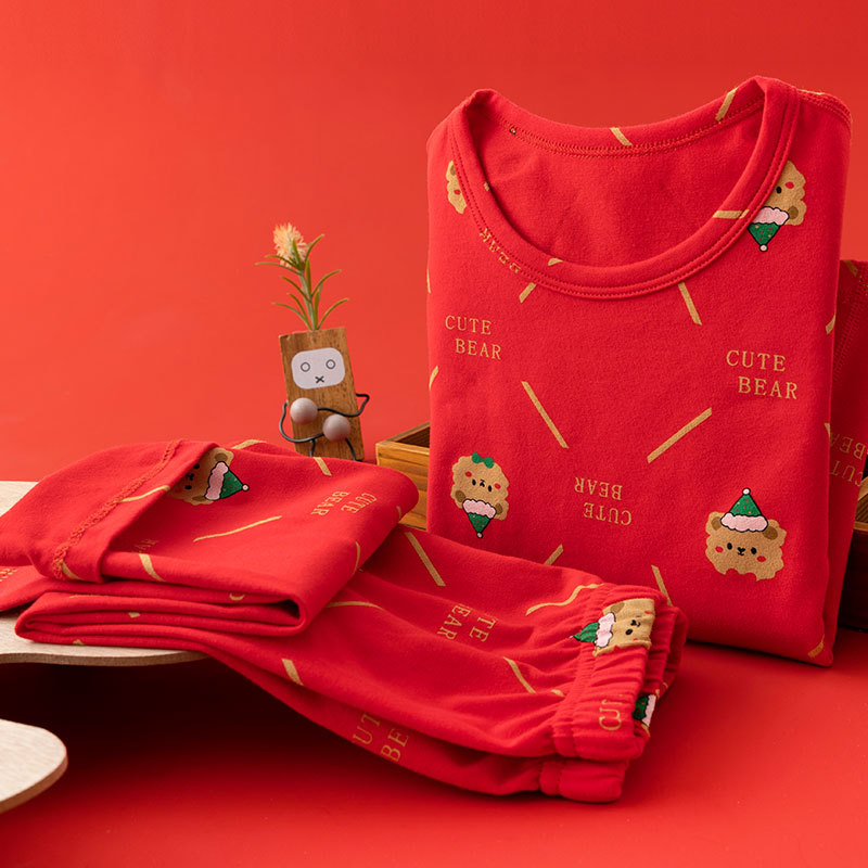 Παιδικό σετ πυτζάμας από βαμβάκι, unisex, καρτούν με μεγάλα λουλούδια, πουκάμισο με στρογγυλό λαιμό και μακριά παντελόνια, απομάκρυνση υγρασίας