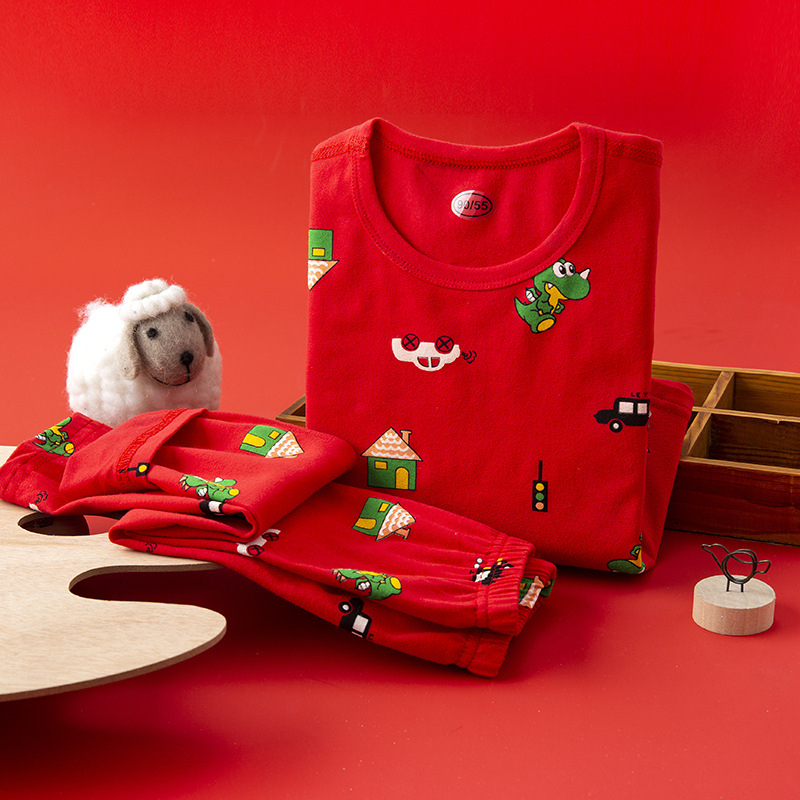 Παιδικό σετ πυτζάμας από βαμβάκι, unisex, καρτούν με μεγάλα λουλούδια, πουκάμισο με στρογγυλό λαιμό και μακριά παντελόνια, απομάκρυνση υγρασίας