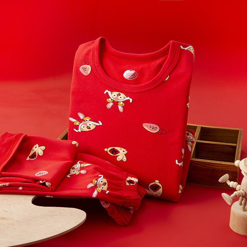 Παιδικό σετ πυτζάμας από βαμβάκι, unisex, καρτούν με μεγάλα λουλούδια, πουκάμισο με στρογγυλό λαιμό και μακριά παντελόνια, απομάκρυνση υγρασίας