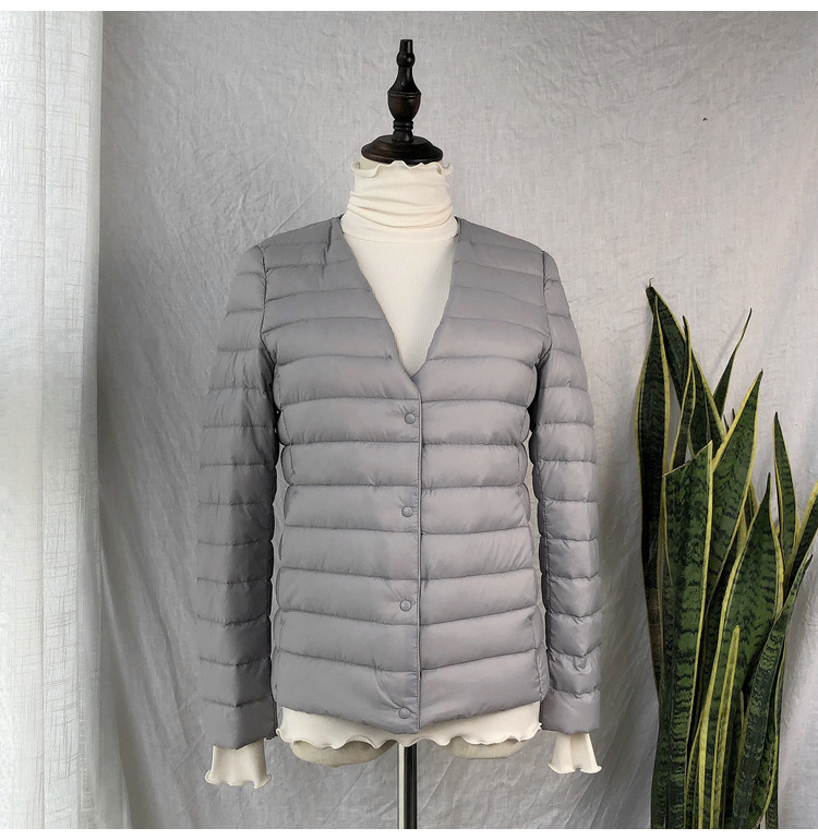 Dámska nylonová bunda s perím z bielej kačice, štíhly strih, 86–90% výplň, okrúhly golier