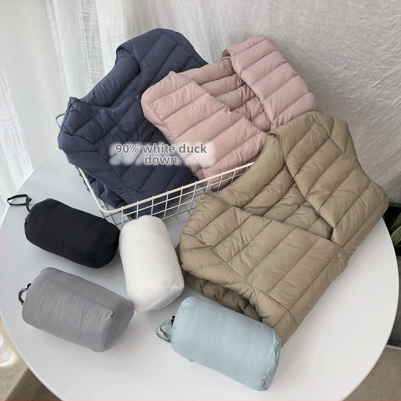 Dámska nylonová bunda s perím z bielej kačice, štíhly strih, 86–90% výplň, okrúhly golier