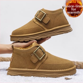 Ghete de zăpadă pentru bărbați - partea superioară PU, căptușeală caldă din blană sintetică scurtă, talpă turnată prin injecție, design Pull-On