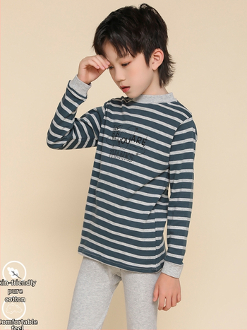 Παιδικό σετ θερμικών εσωρούχων από 100% βαμβάκι για αγόρια — πάνω μέρος και παντελόνι, για άνοιξη, φθινοπώρο και χειμώνα, διατηρεί τη ζεστασιά.