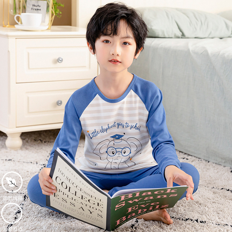 Παιδικό σετ θερμικών εσωρούχων από 100% βαμβάκι για αγόρια — πάνω μέρος και παντελόνι, για άνοιξη, φθινοπώρο και χειμώνα, διατηρεί τη ζεστασιά.