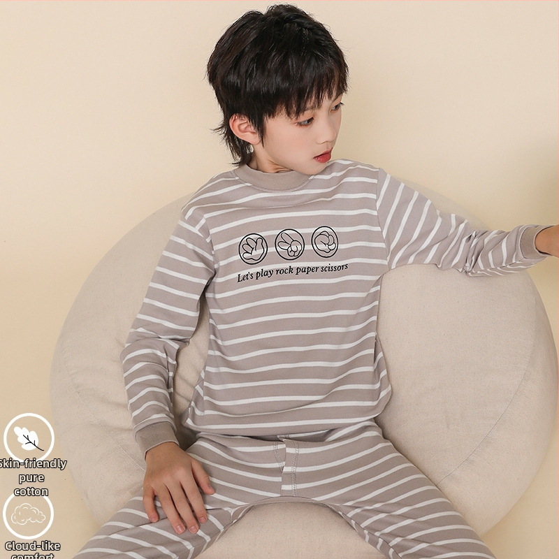 Παιδικό σετ θερμικών εσωρούχων από 100% βαμβάκι για αγόρια — πάνω μέρος και παντελόνι, για άνοιξη, φθινοπώρο και χειμώνα, διατηρεί τη ζεστασιά.