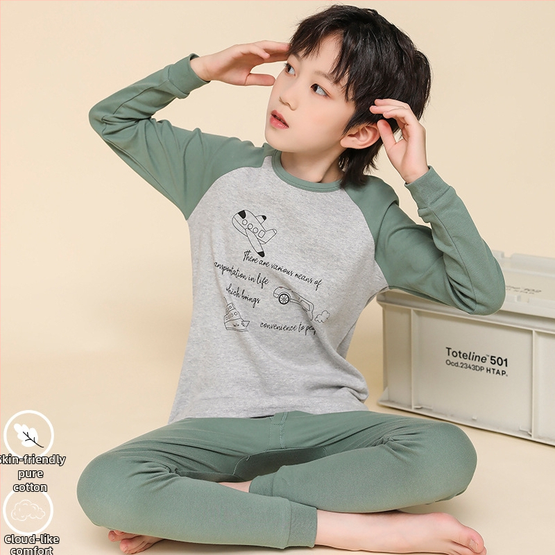 Παιδικό σετ θερμικών εσωρούχων από 100% βαμβάκι για αγόρια — πάνω μέρος και παντελόνι, για άνοιξη, φθινοπώρο και χειμώνα, διατηρεί τη ζεστασιά.