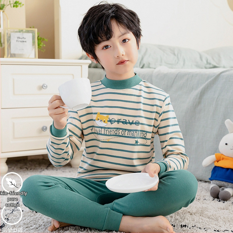 Παιδικό σετ θερμικών εσωρούχων από 100% βαμβάκι για αγόρια — πάνω μέρος και παντελόνι, για άνοιξη, φθινοπώρο και χειμώνα, διατηρεί τη ζεστασιά.
