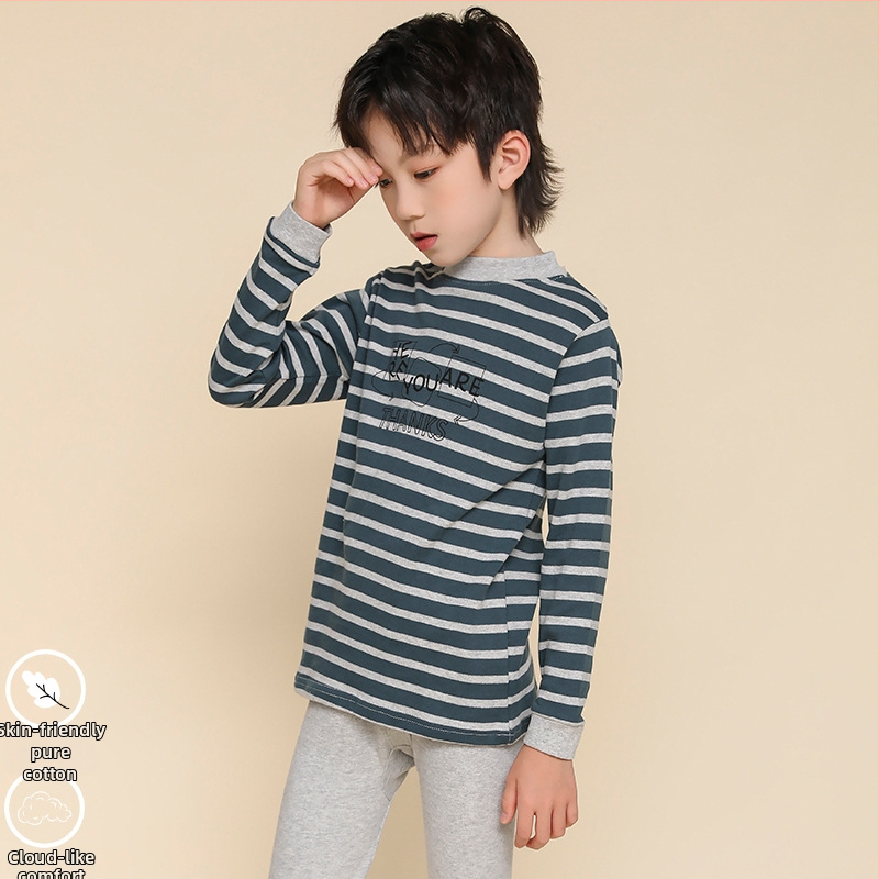 Παιδικό σετ θερμικών εσωρούχων από 100% βαμβάκι για αγόρια — πάνω μέρος και παντελόνι, για άνοιξη, φθινοπώρο και χειμώνα, διατηρεί τη ζεστασιά.