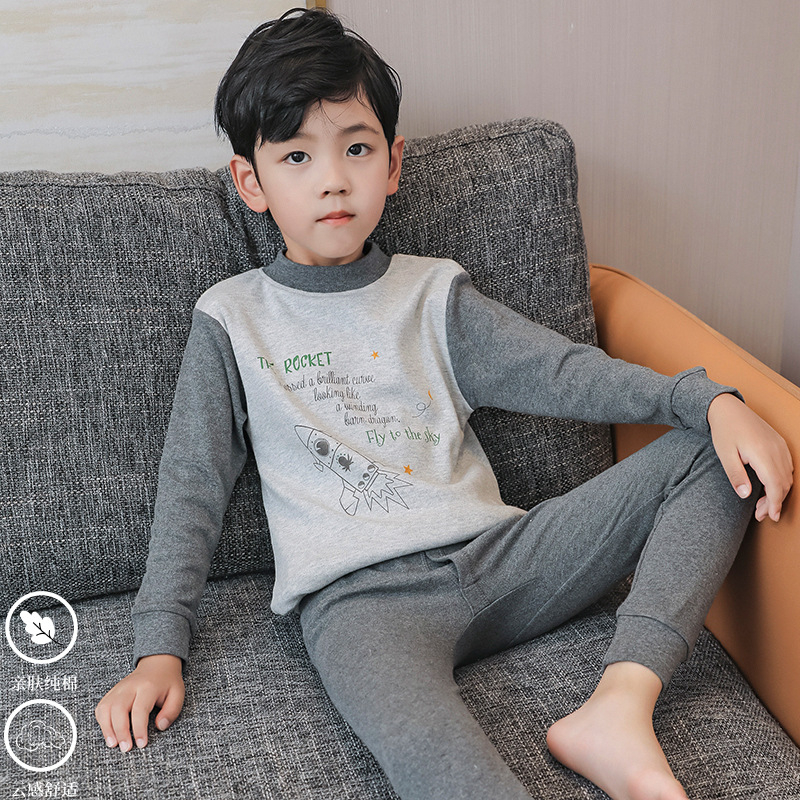 Παιδικό σετ θερμικών εσωρούχων από 100% βαμβάκι για αγόρια — πάνω μέρος και παντελόνι, για άνοιξη, φθινοπώρο και χειμώνα, διατηρεί τη ζεστασιά.