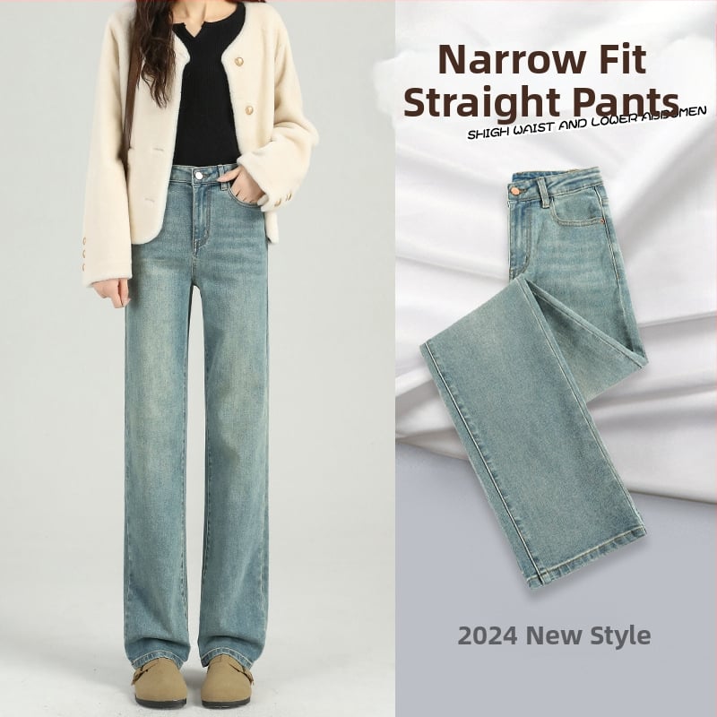 Jeanși din bumbac, croi drept, talie înaltă, croială lejeră, primăvara 2025